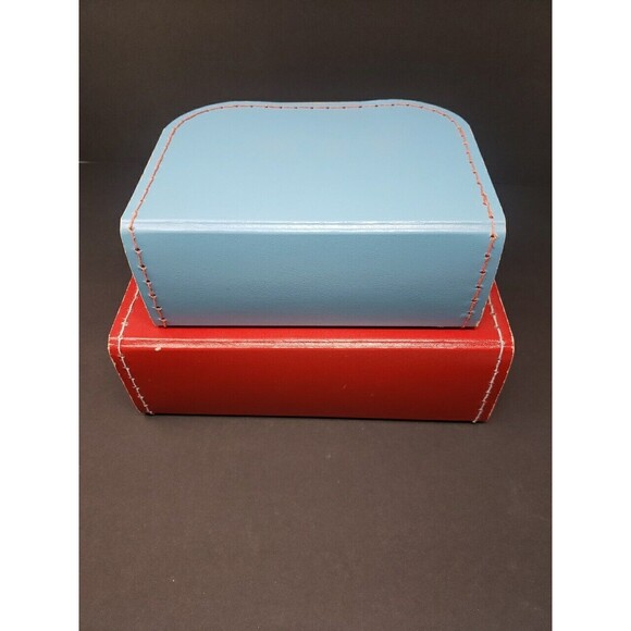 Two European Mini Suitcases for Toys or Doll Clothes Red Blue Metal Handle Clasp - Picture 7 of 16